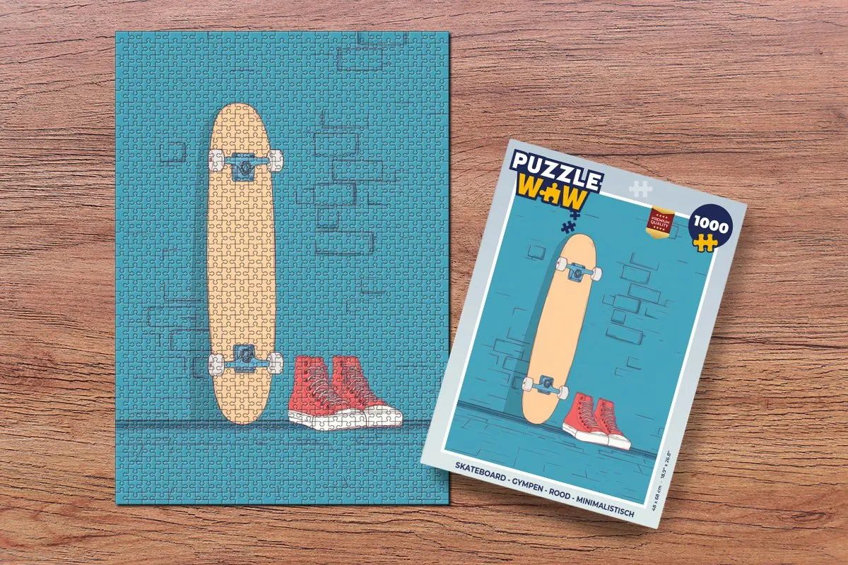 PuzzleWow Skateboard Gympen Puzzel 1000 Stuks - Rood