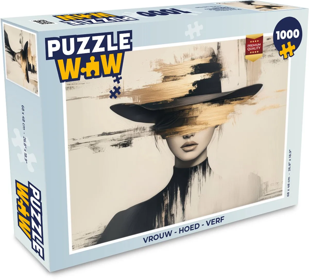 PuzzleWow Vrouw - Hoed Verf Legpuzzel 1000 Stuks - Goud/Beige