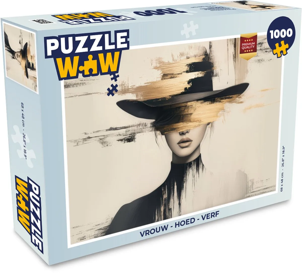 PuzzleWow Vrouw - Hoed Verf Legpuzzel 1000 Stuks - Goud/Beige