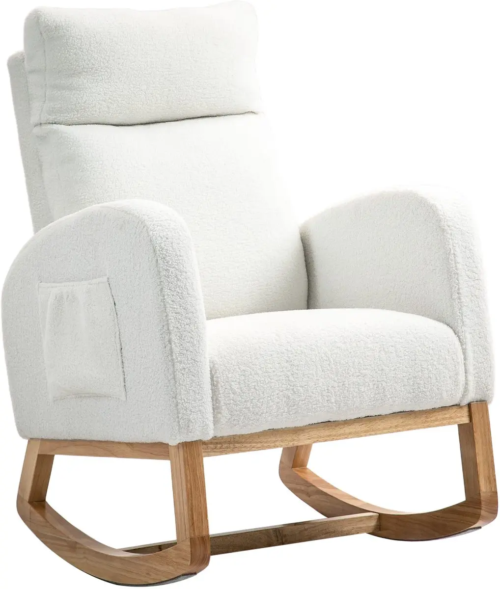 HOMCOM-Schaukelstuhl-Polyester, Schaumstoff-70L x 96B x 107H cm-Cremeweiß