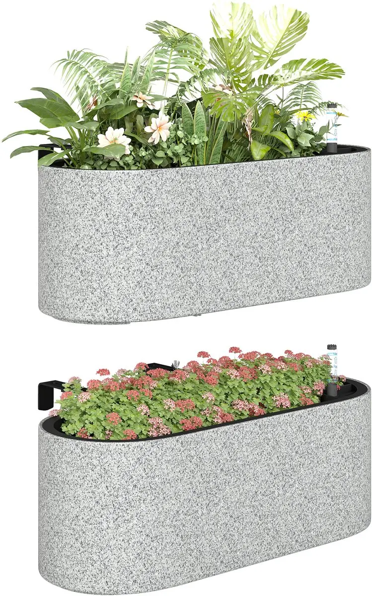 Outsunny Buitenplantenbakken-Kunststof-42L x 16B x 15H cm-Lichtgrijs