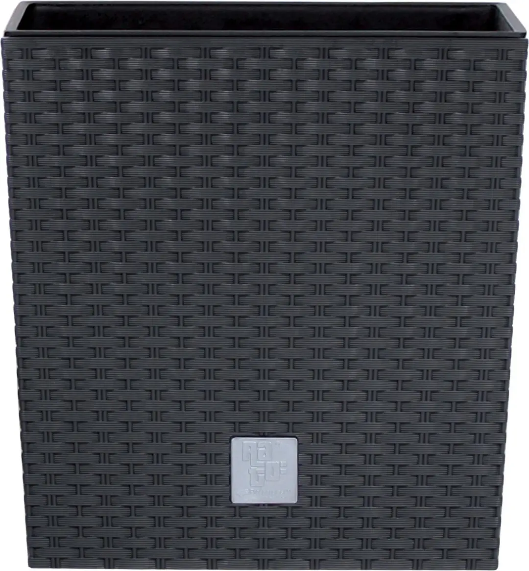 Prosperplast Plantenpot Rato - rotan look - bloempot met binnenpot - antraciet - 20x20x20 cm - kunststof