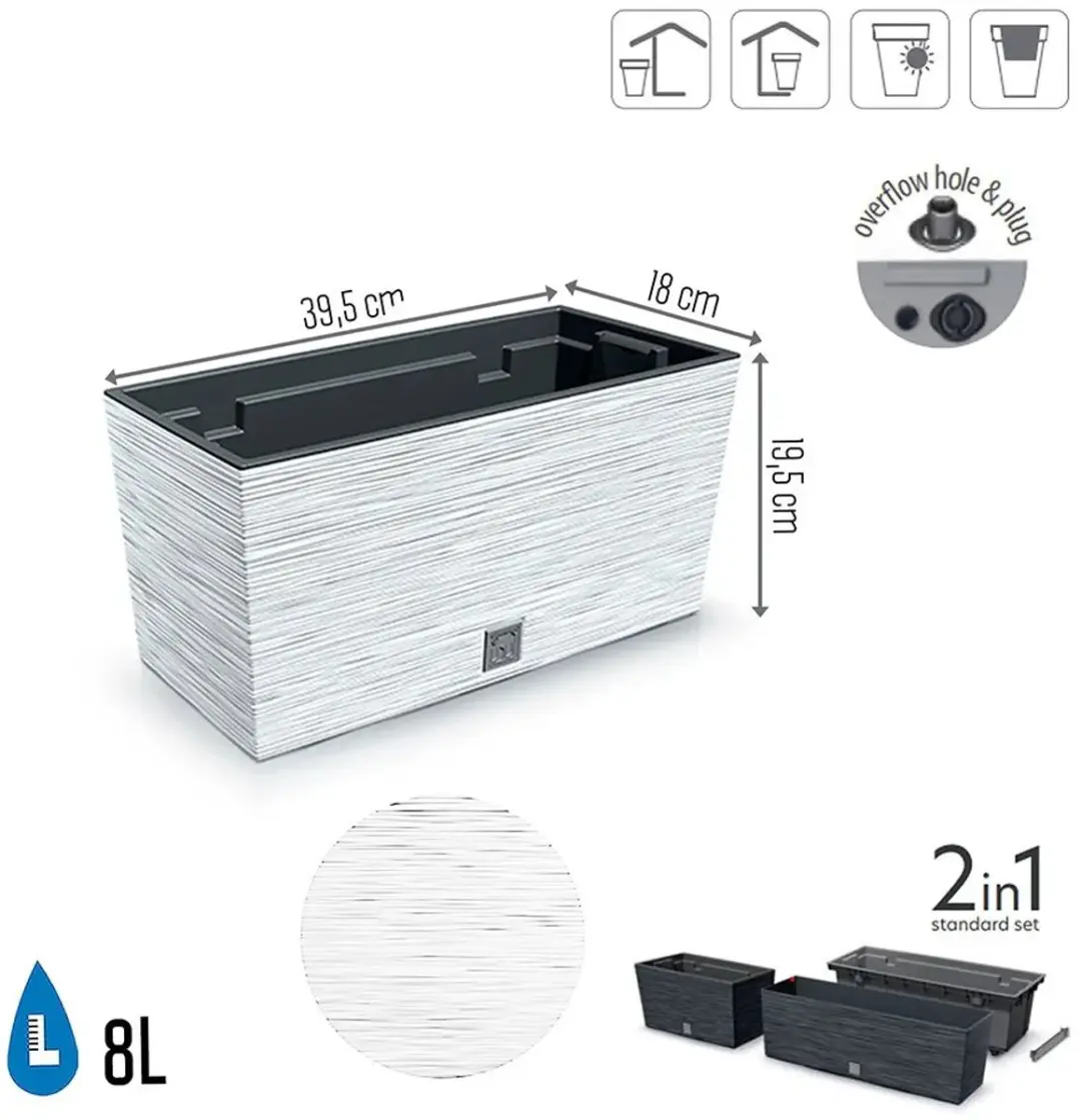 Prosperplast Furu Case Bloembak 40x18x19cm Wit - afbeelding 2 van 6