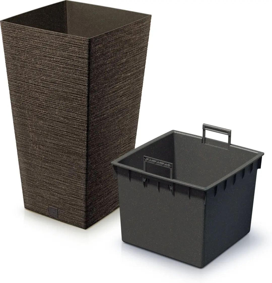 Prosperplast Plantenpot - buiten - kunststof - donkerbruin - Eco wood look - D34xH66 cm - bloempot