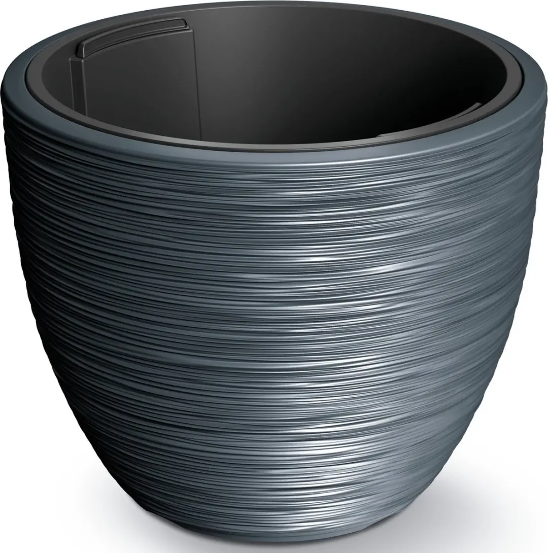 Prosperplast Plantenpot/bloempot Furu Stripes - buiten/binnen - kunststof - antraciet - 39 x 32 cm- met binnenpot