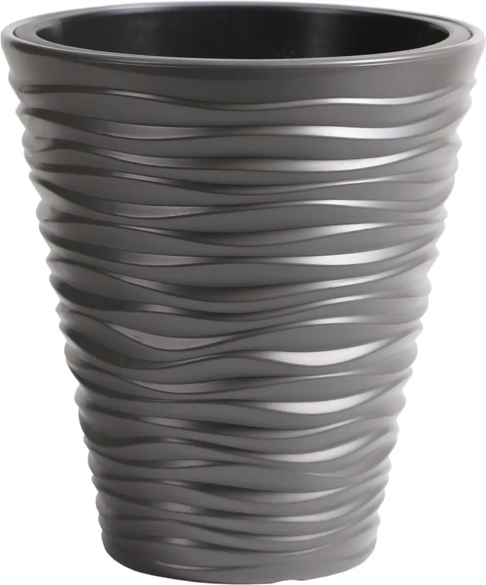 Prosperplast Plantenpot/bloempot Sand Dunes - buiten/binnen - kunststof - steengrijs - D30 x H33 cm - met binnenpot