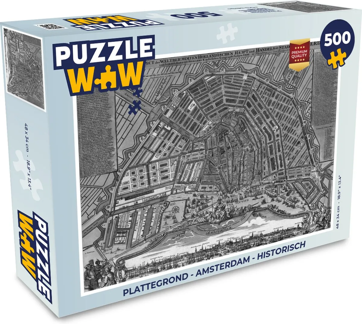PuzzleWow Amsterdam Historische Stadskaart Legpuzzel 500 Stuks