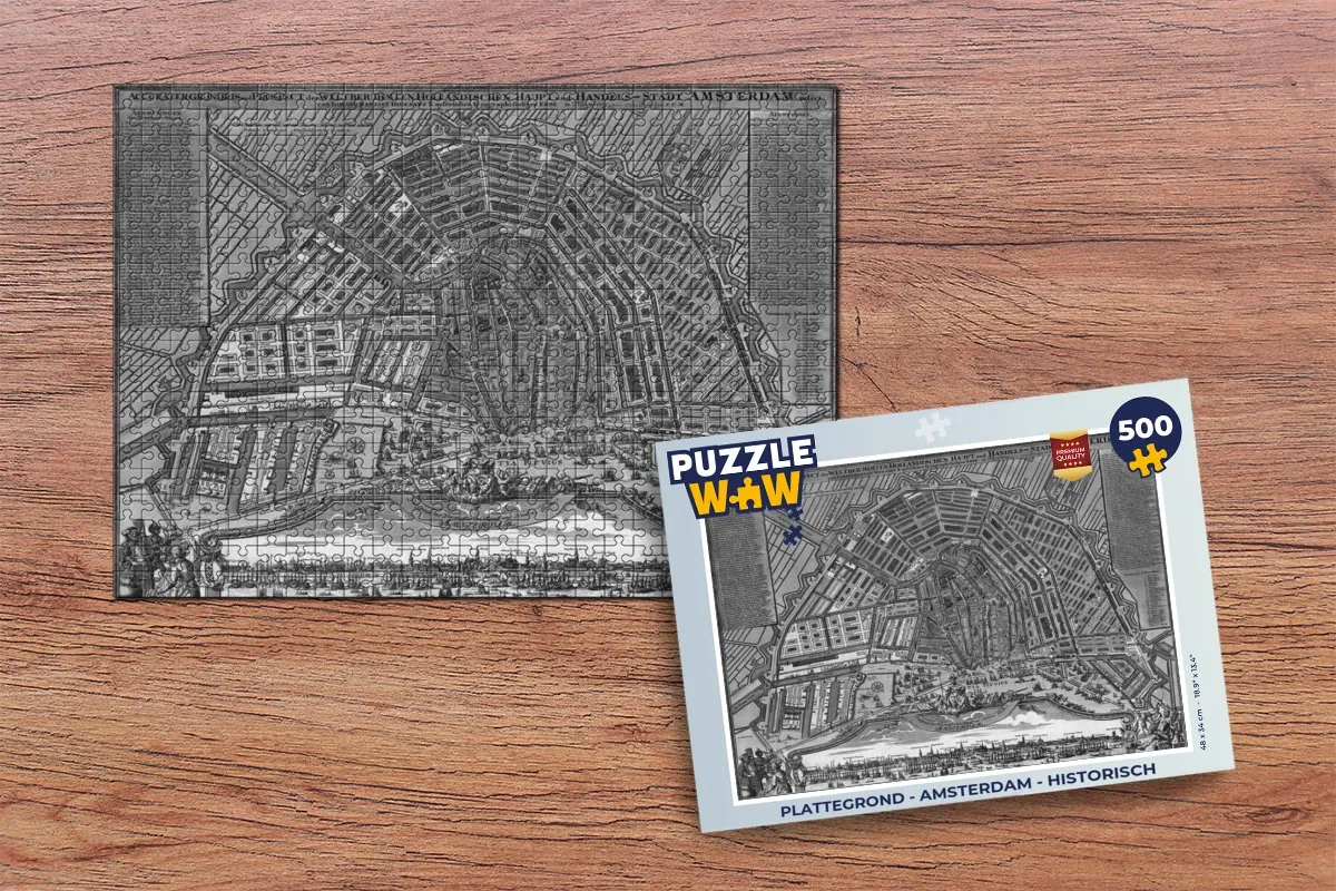 PuzzleWow Amsterdam Historische Stadskaart Legpuzzel 500 Stuks - Multicolor