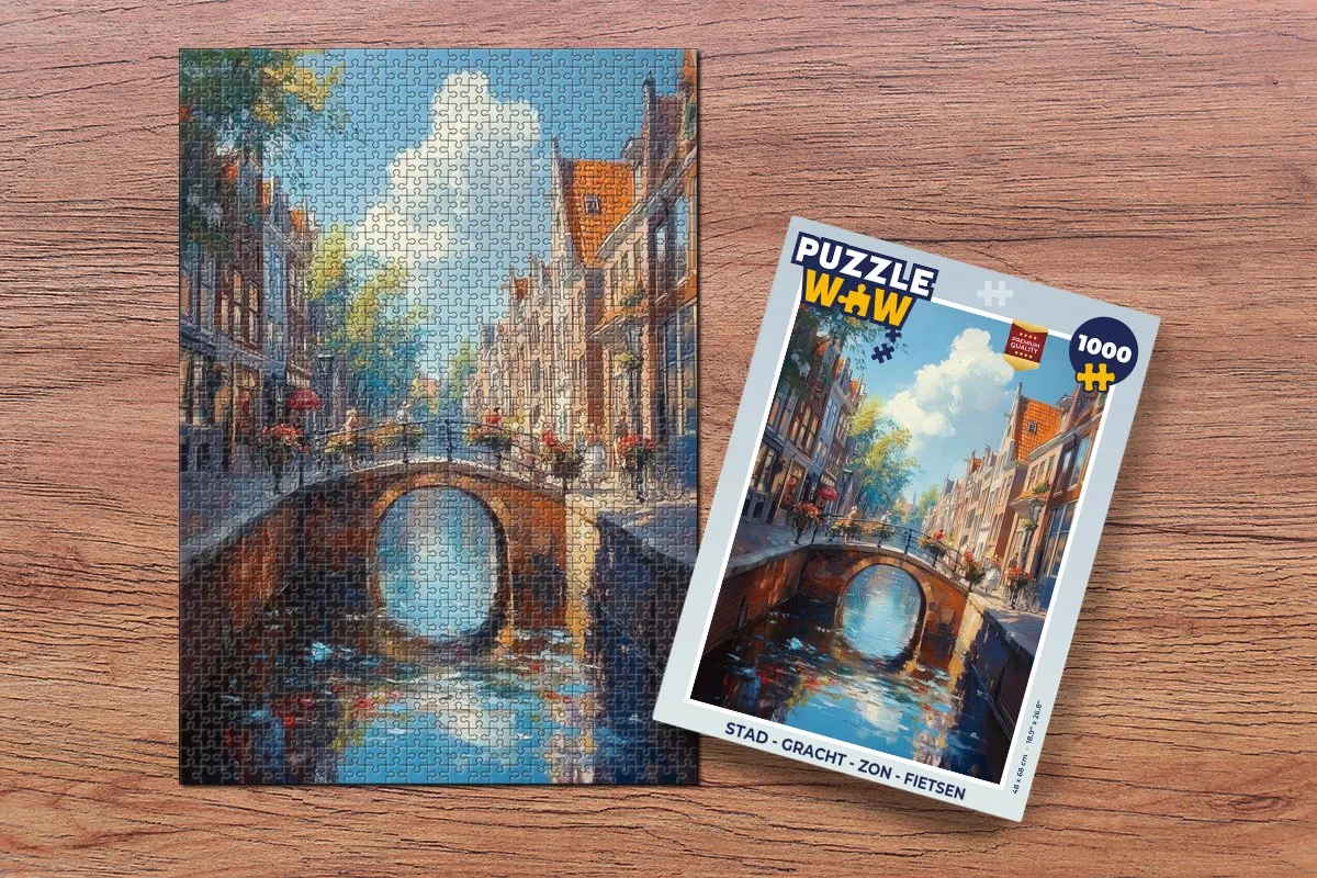 PuzzleWow Gracht Legpuzzel 1000 Stuks - Brug/Huizen