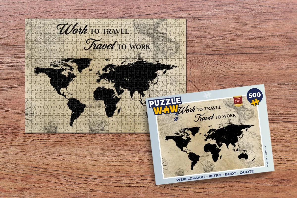 PuzzleWow Wereldkaart Retro Boot Quote Legpuzzel 500 Stuks - Multicolor
