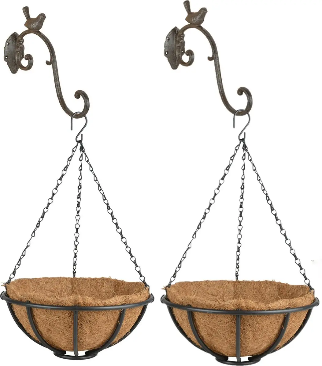 Set van 2x stuks Hanging baskets 30 cm van metaal met ijzeren muurhaken