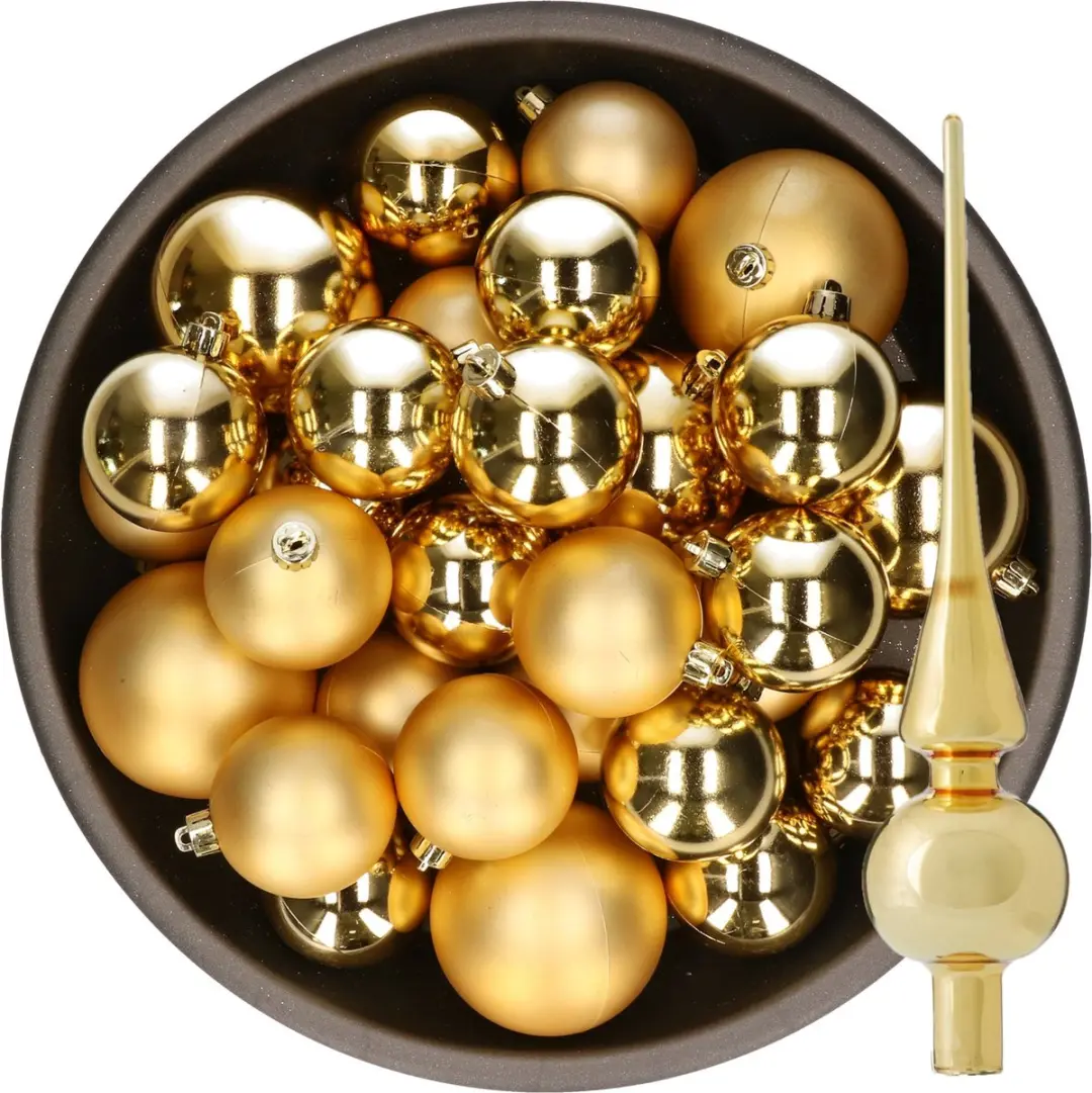 Kerstversiering kunststof kerstballen met glazen piek goud 6-8-10 cm pakket van