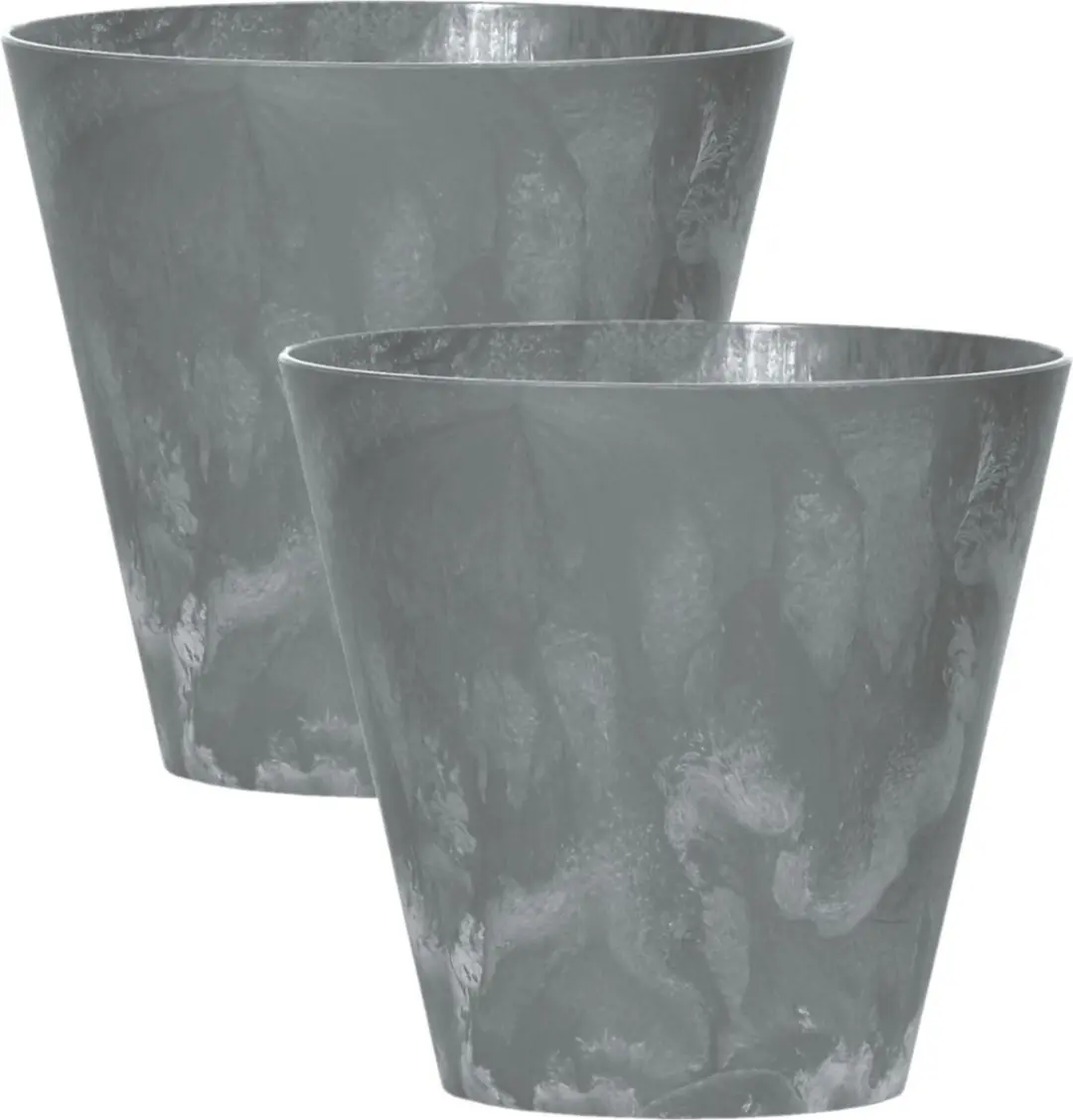 Prosperplast Bloempot/plantenpot voor buiten - Set van 2x stuks - kunststof - steengrijs - D30 x H28 cm - 12 liter