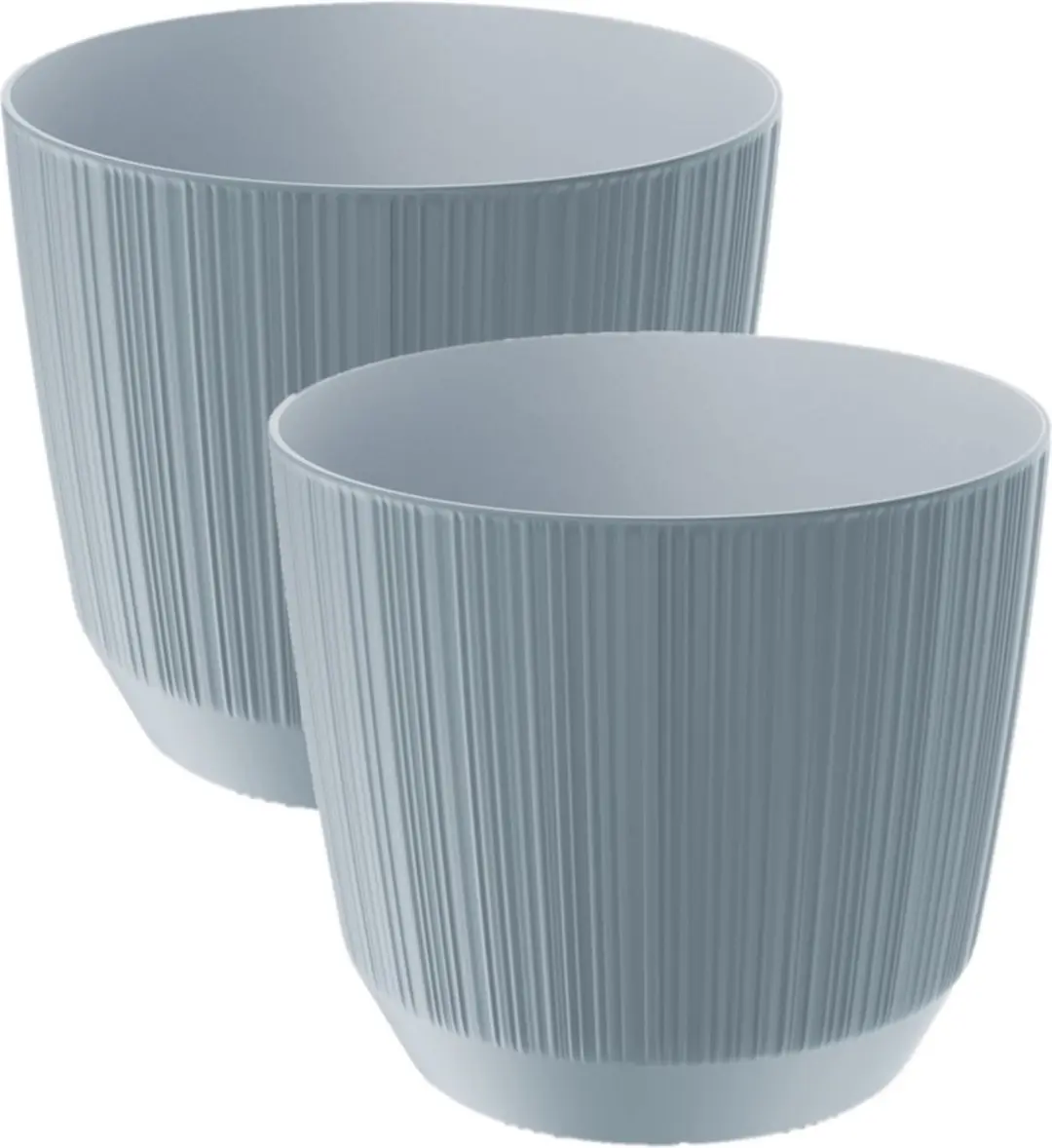 Prosperplast Plantenpot - 2x stuks - stripe - steengrijs - kunststof - D17xH15 cm - voor binnen/buiten