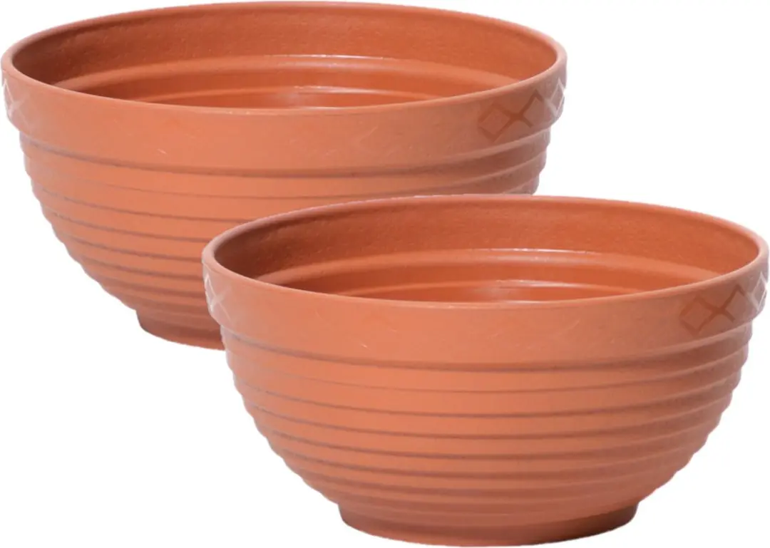 Prosperplast Tafel plantenpot/bloempot - 2x stuks - kunststof D34 x H14 cm - terracotta - binnen/buiten