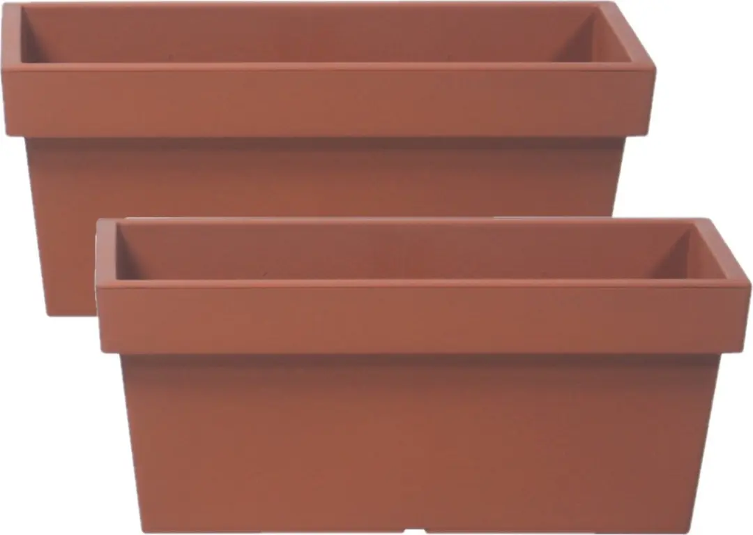 2x stuks stevige terras/balkon plantenbakken/bloembakken kunststof 38 x 18 x 16