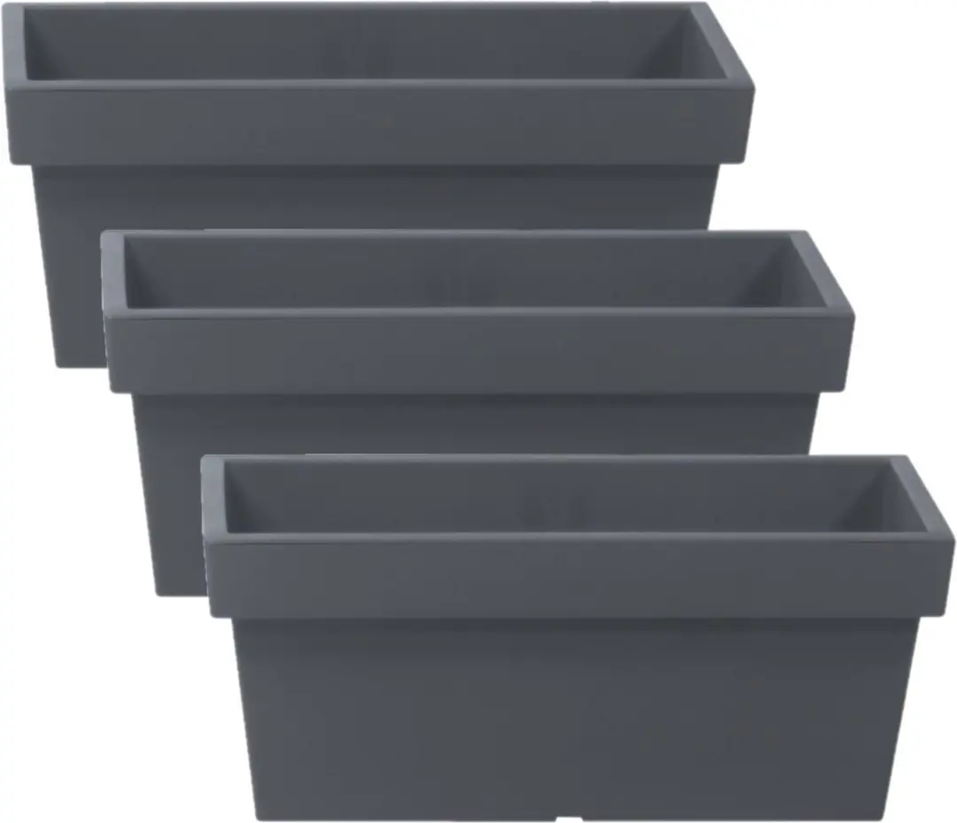 3x stuks stevige terras/balkon plantenbakken/bloembakken kunststof 38 x 18 x 16