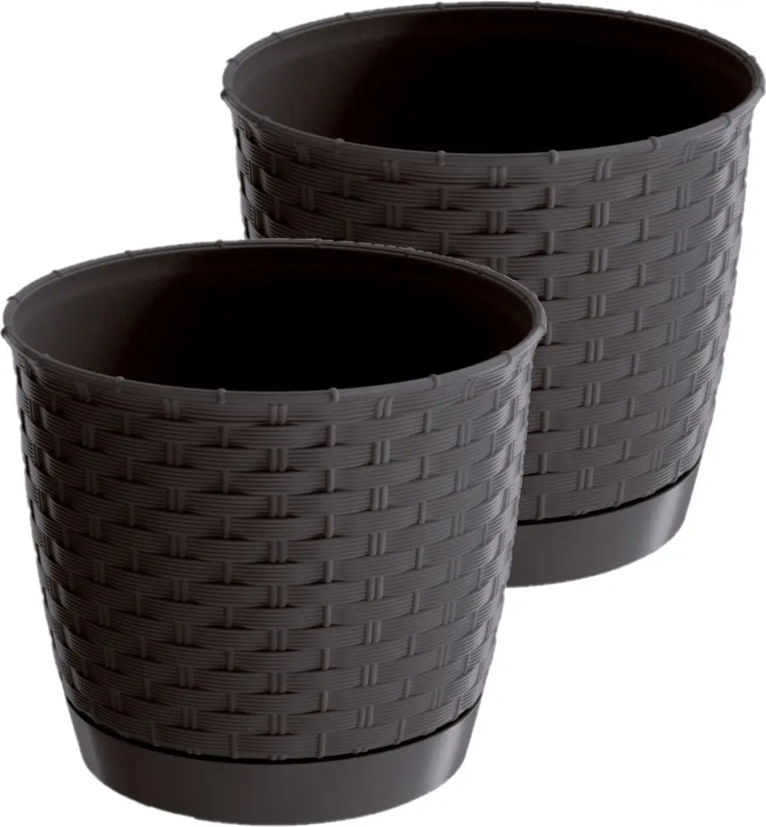 2x stuks ronde gevlochten plantenpotten/bloempotten kunststof dia 30 cm en hoogt