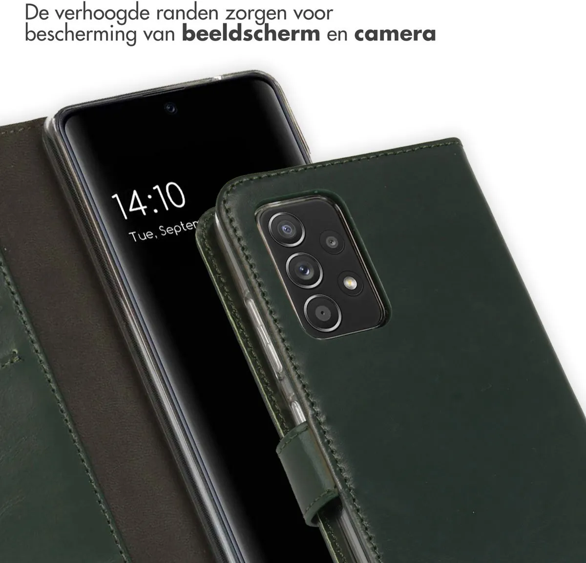 Selencia Hoesje Samsung Galaxy A52 Groen - Lederen Bookcase 3 Pasjes