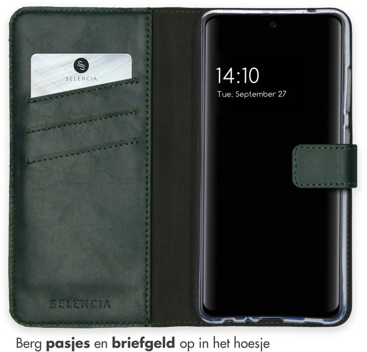Selencia Hoesje Samsung Galaxy A52 Groen - Lederen Bookcase 3 Pasjes