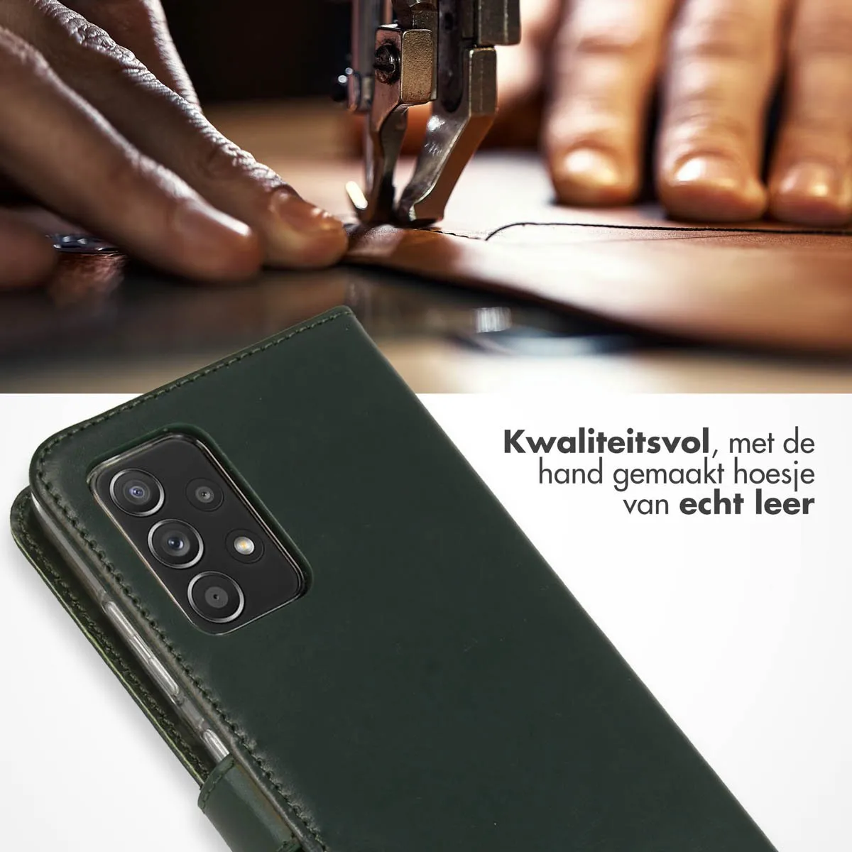 Selencia Hoesje Samsung Galaxy A52 Groen - Lederen Bookcase 3 Pasjes