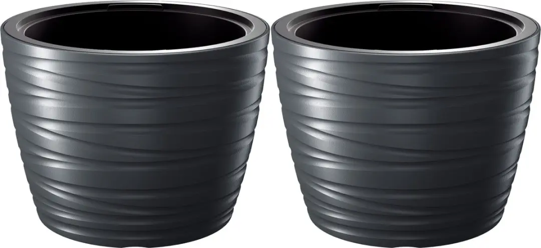 Prosperplast Plantenpot/bloempot Amazing - 2x - buiten/binnen - kunststof - antraciet - D37 x H28 cm - met binnenpot