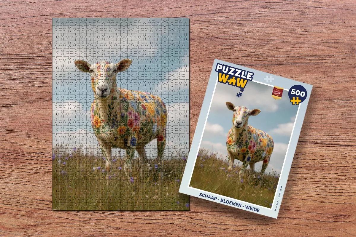 PuzzleWow Schaap - Bloemen Legpuzzel 500 Stuks