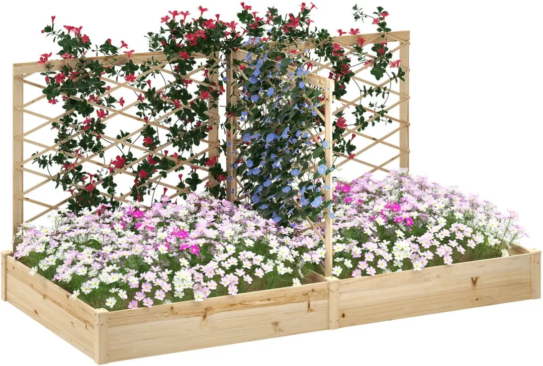 Outsunny-Multifunctioneel tuinbed-Sparrenhout-222x114x109cm-Natuurlijk hout
