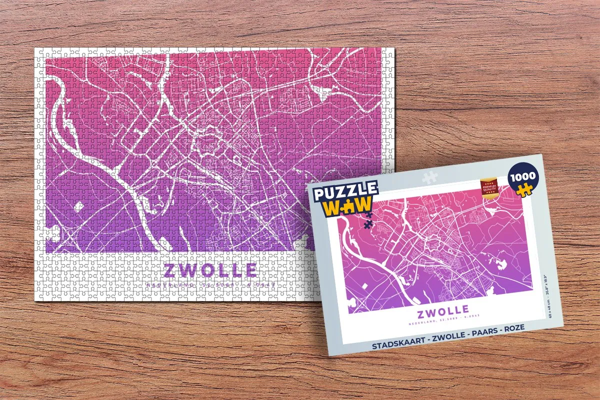 PuzzleWow Stadskaart Zwolle Legpuzzel 1000 Stuks - Multicolor
