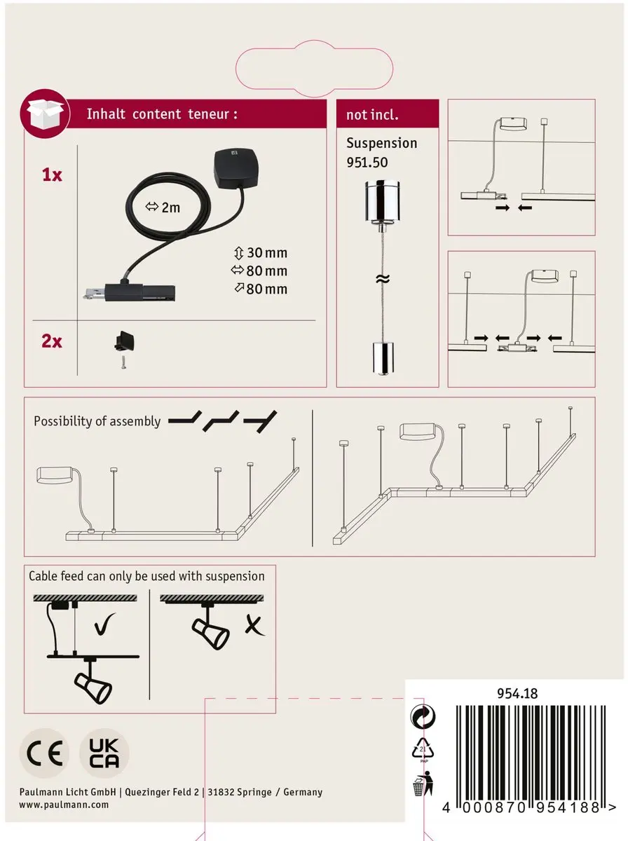 Paulmann URail Voeding Kabel 2m 95418 - Zwart mat - afbeelding 3 van 6