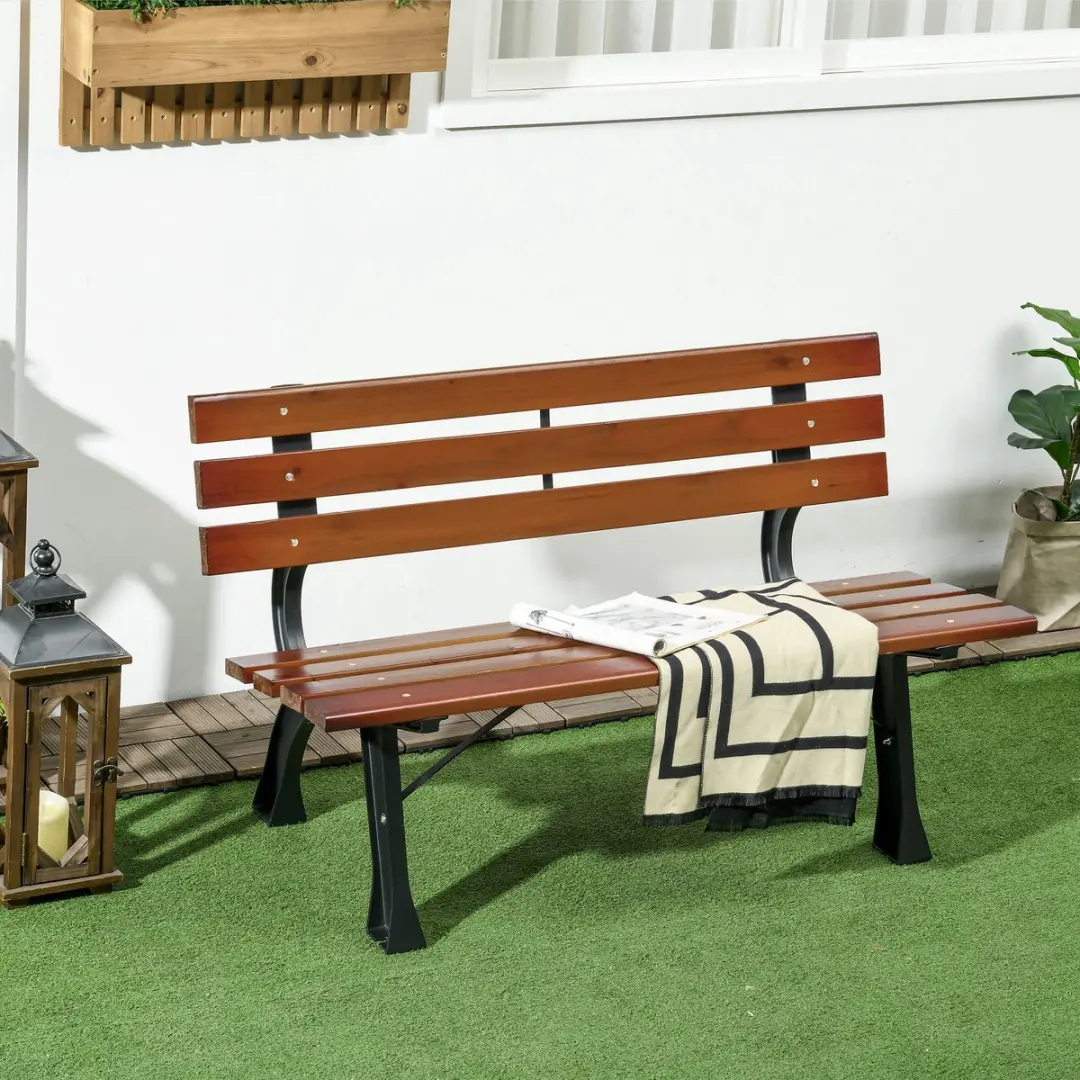 Outsunny Tuinbank 120x57x70cm - Koffiebruin - afbeelding 2 van 6