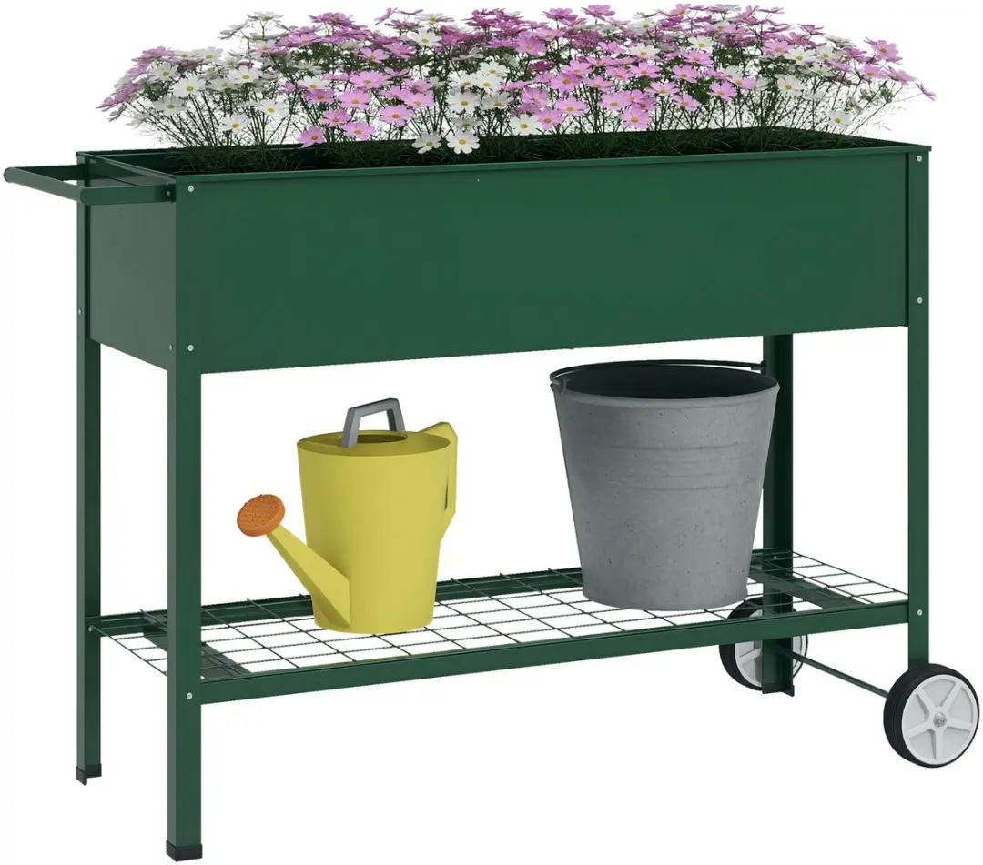 Outsunny-Metall, Kunststoff-Grün-109L x 44B x 80H cm-Hochbeet