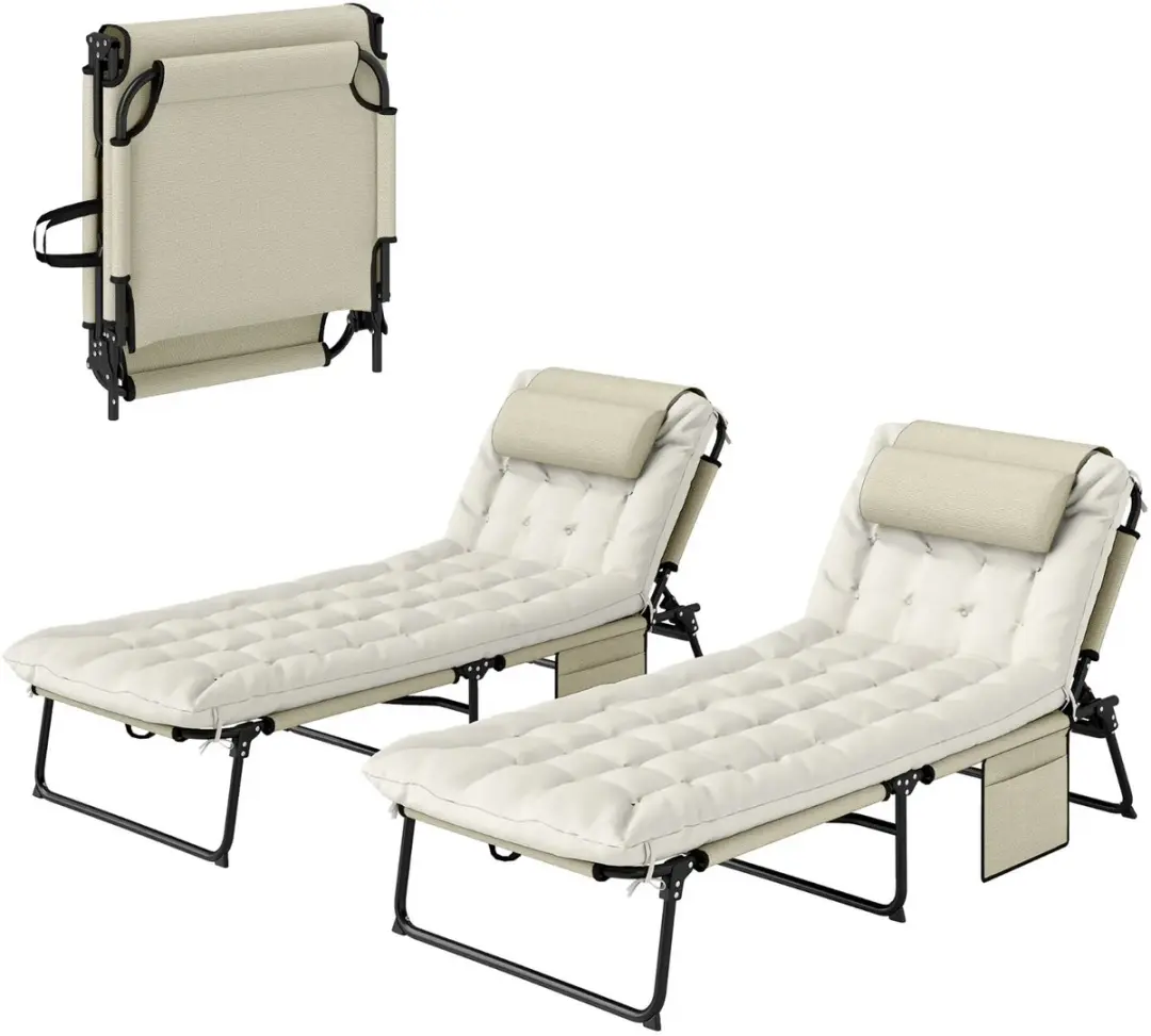 Outsunny Set van 2 opklapbare ligstoelen met 4-standen verstelbare rugleuning, h