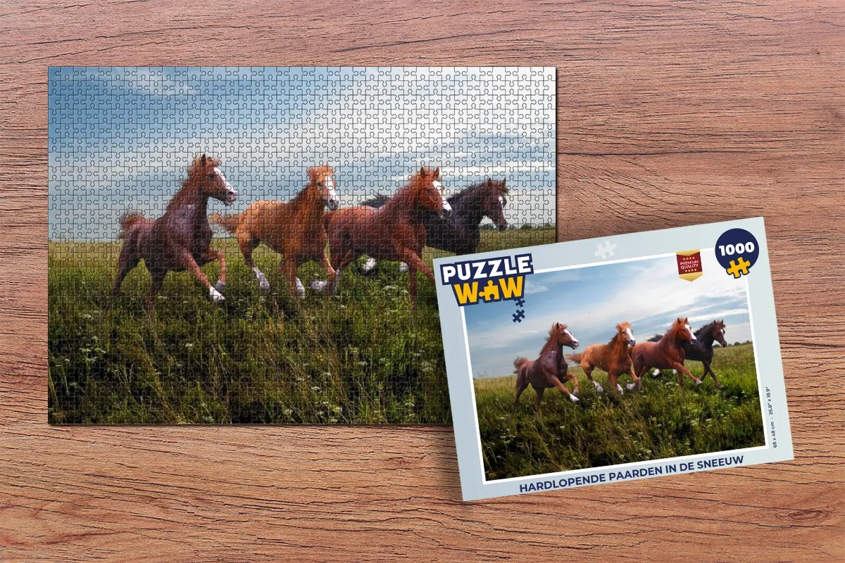 PuzzleWow Hardlopende paarden in de sneeuw Legpuzzel 1000 Stuks - Multicolor