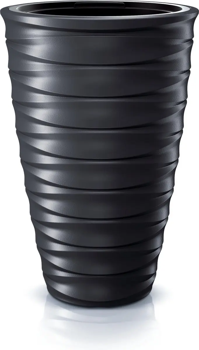 Prosperplast Plantenpot/bloempot Design Waves - buiten/binnen - design kunststof - antraciet - D38 x H58 cm - met binnenpot