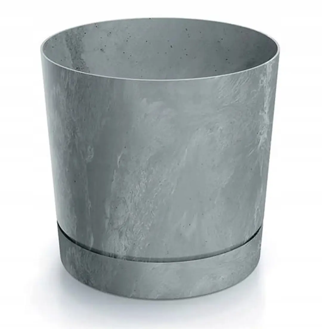 Grijze bloempot met betonlook 23,9x23,1cm kunststof elegant Tubo P