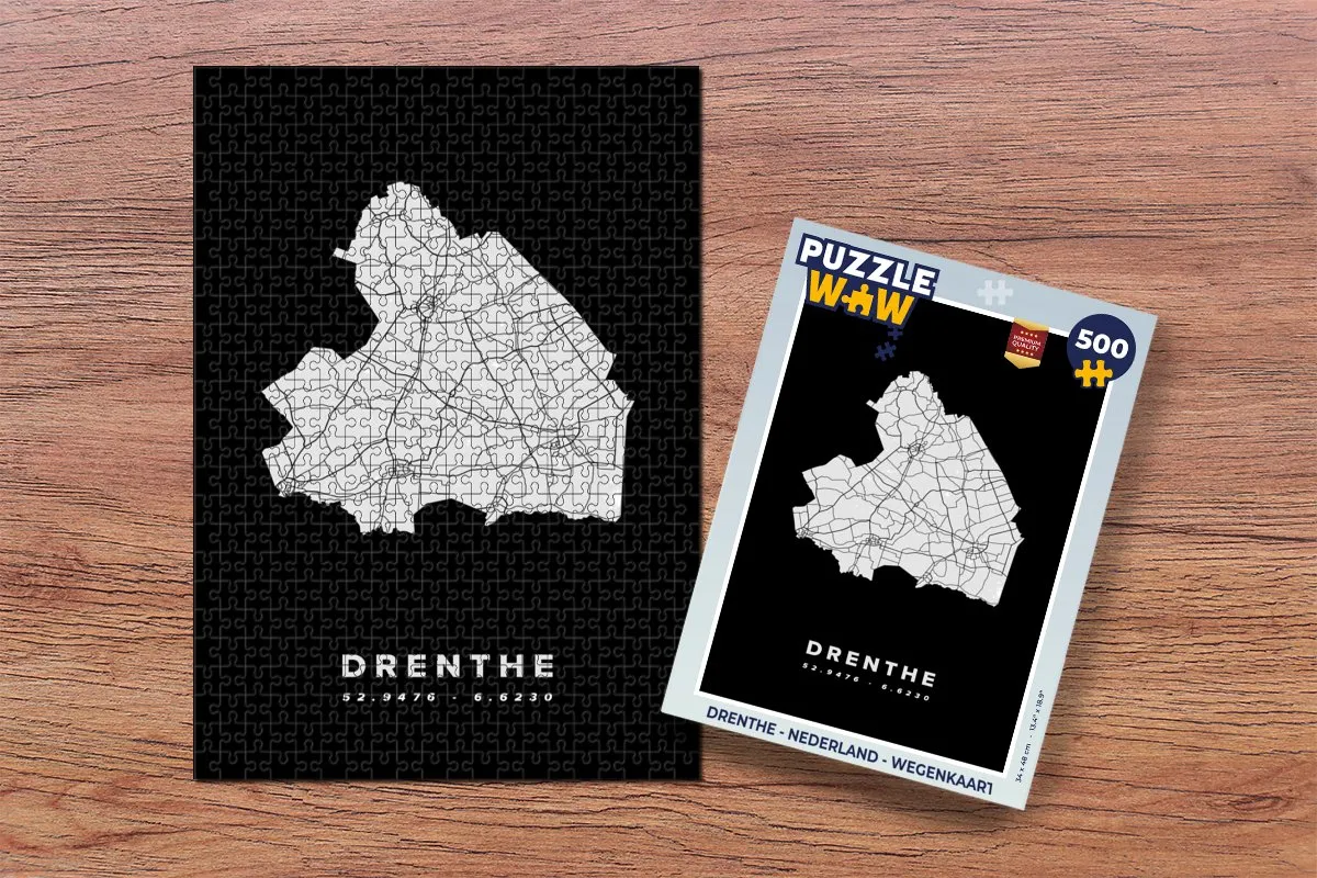 PuzzleWow Drenthe Wegenkaart Legpuzzel 500 Stuks - Multicolor