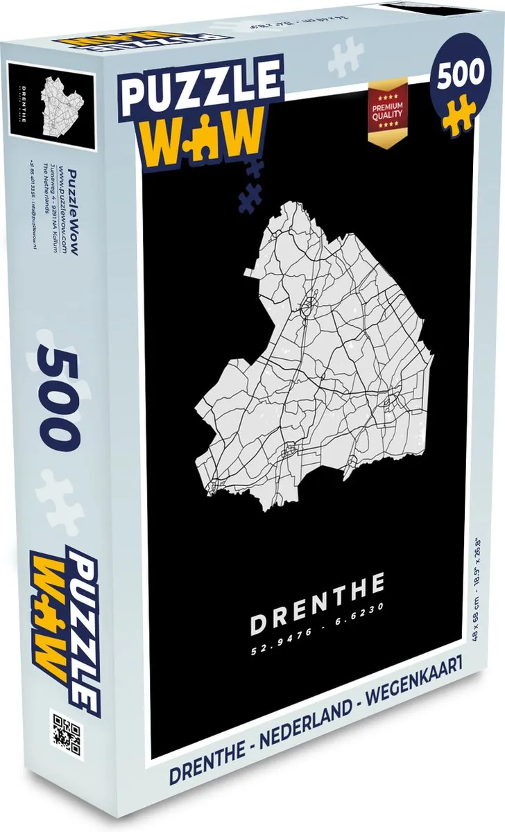 PuzzleWow Drenthe Wegenkaart Legpuzzel 500 Stuks