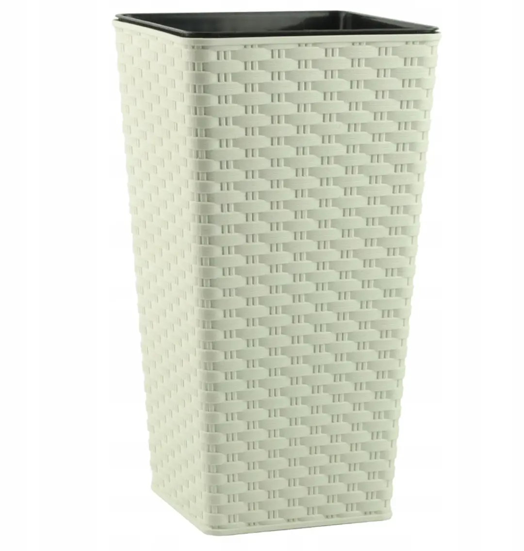 Viking Rattan Vierkante Pot met Inzetstuk, 22cm, Ecru