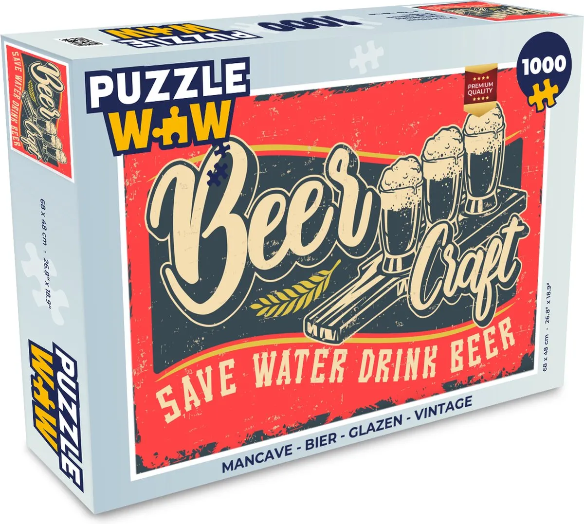 PuzzleWow Mancave Bier Glazen Legpuzzel 1000 Stuks - Multicolor