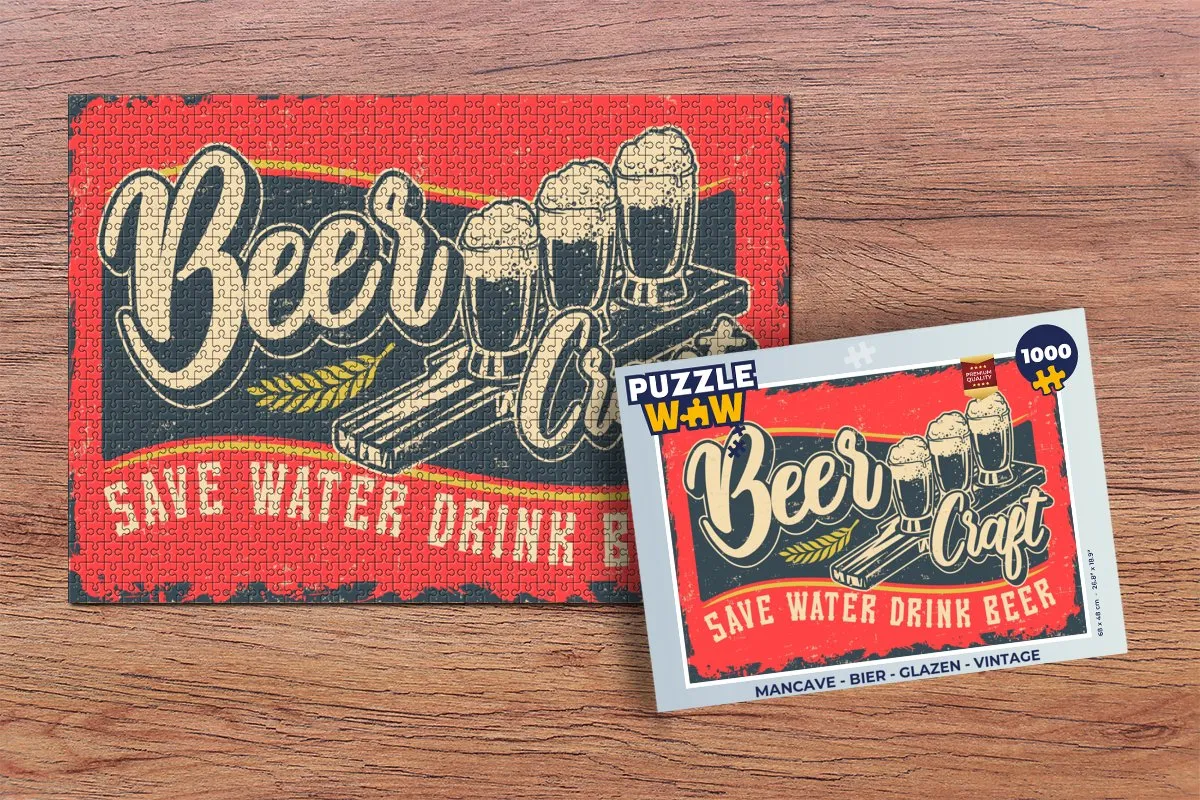 PuzzleWow Mancave Bier Glazen Legpuzzel 1000 Stuks - Multicolor