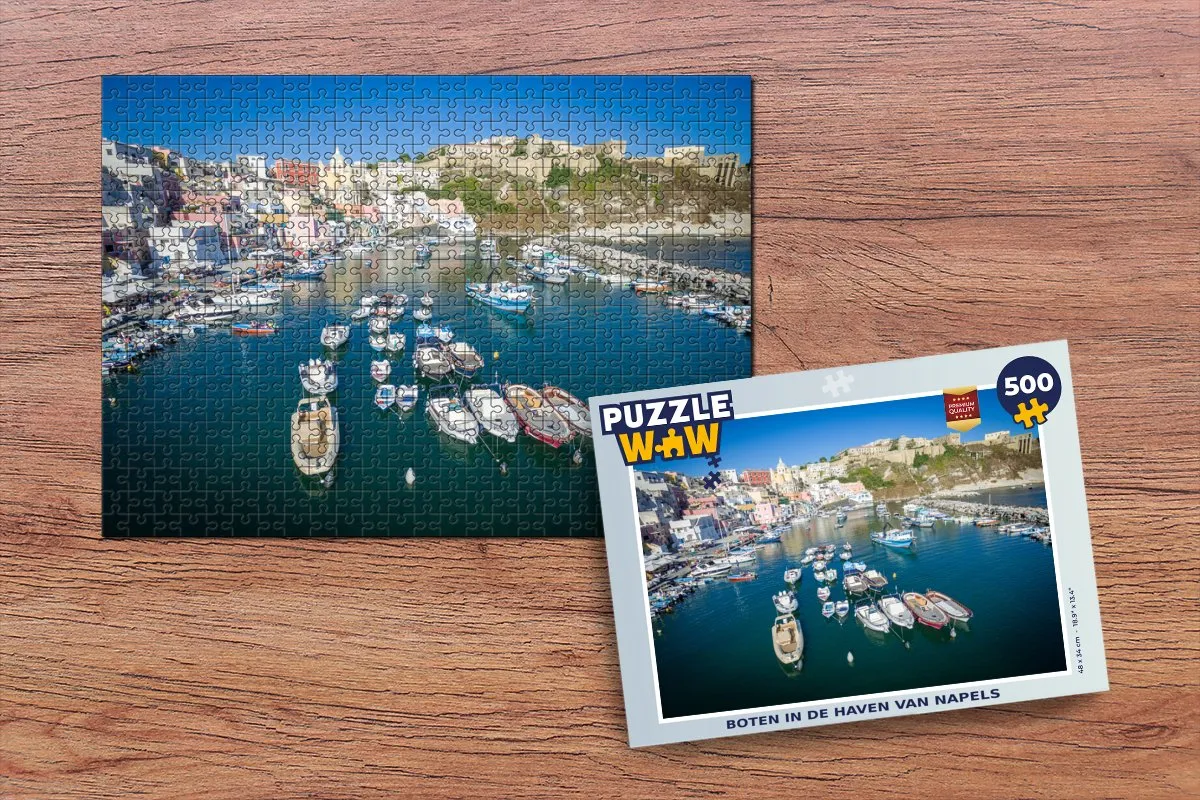 PuzzleWow Legpuzzel Boten in de haven van Napoli 500 Stuks - Multicolor