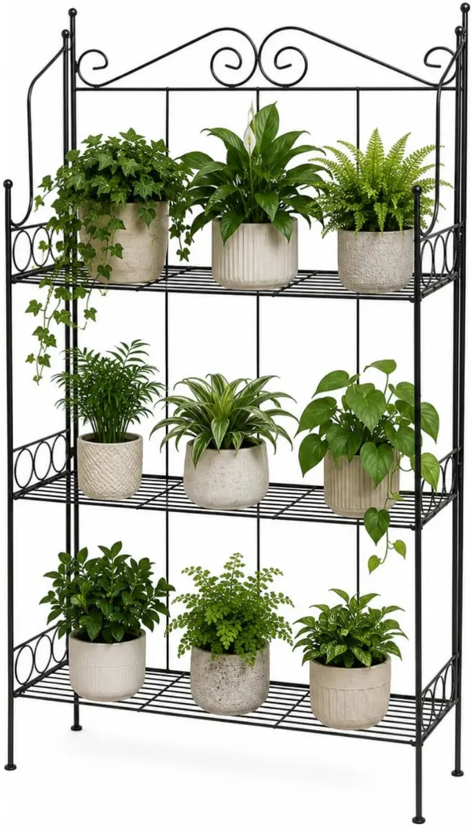 Esschert Design Plantenrek Levy - zwart - staal - 110 x 55 x 25 cm - etagere - inklapbaar