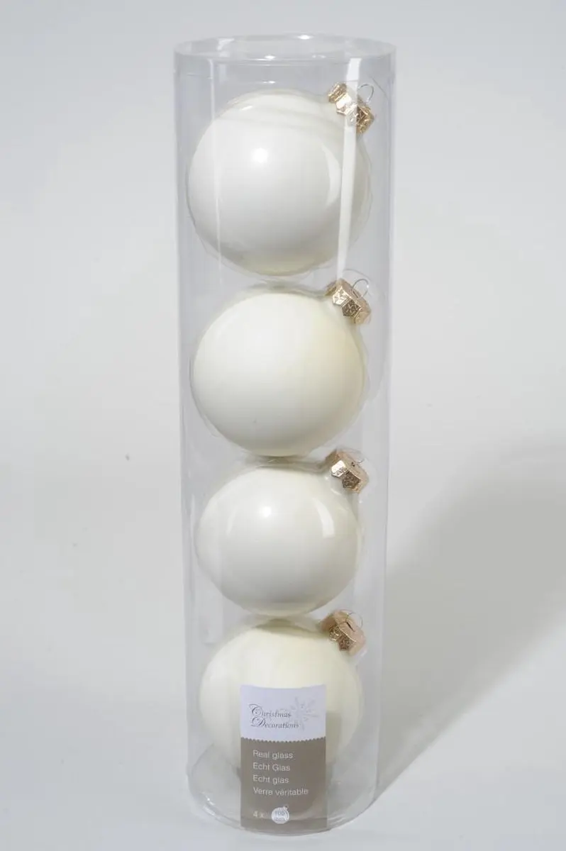 Decoris Glazen Kerstballen Wolwit D10cm - 4 stuks - afbeelding 3 van 3