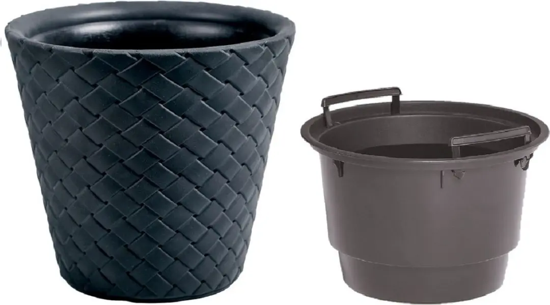 Kunststof Matuba rotan bloempot/plantenpot antraciet 50 cm inclusief binnenpot/b