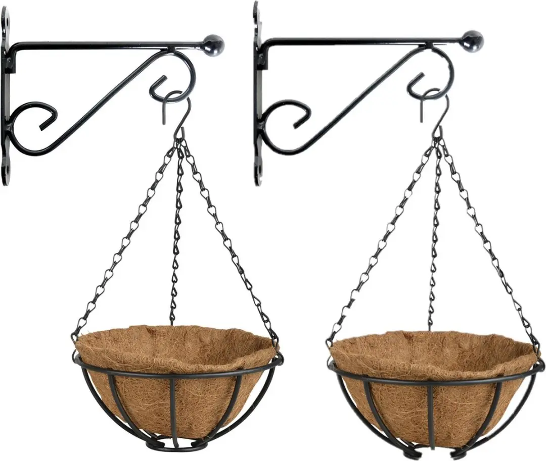 Set van 2x stuks Hanging baskets 25 cm met muurhaken