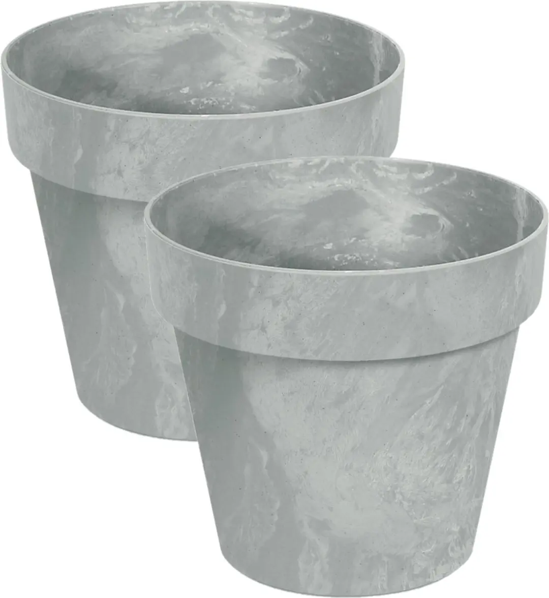 Prosperplast Bloempot/plantenpot - Set van 2x stuks - betonlook - lichtgrijs - kunststof - Dia 17 cm - buiten/binnen