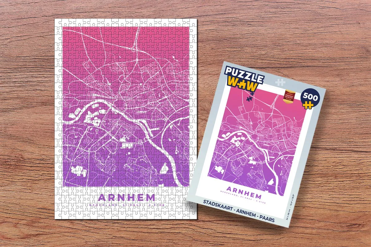 PuzzleWow Stadskaart Arnhem Legpuzzel 500 Stuks - Paars
