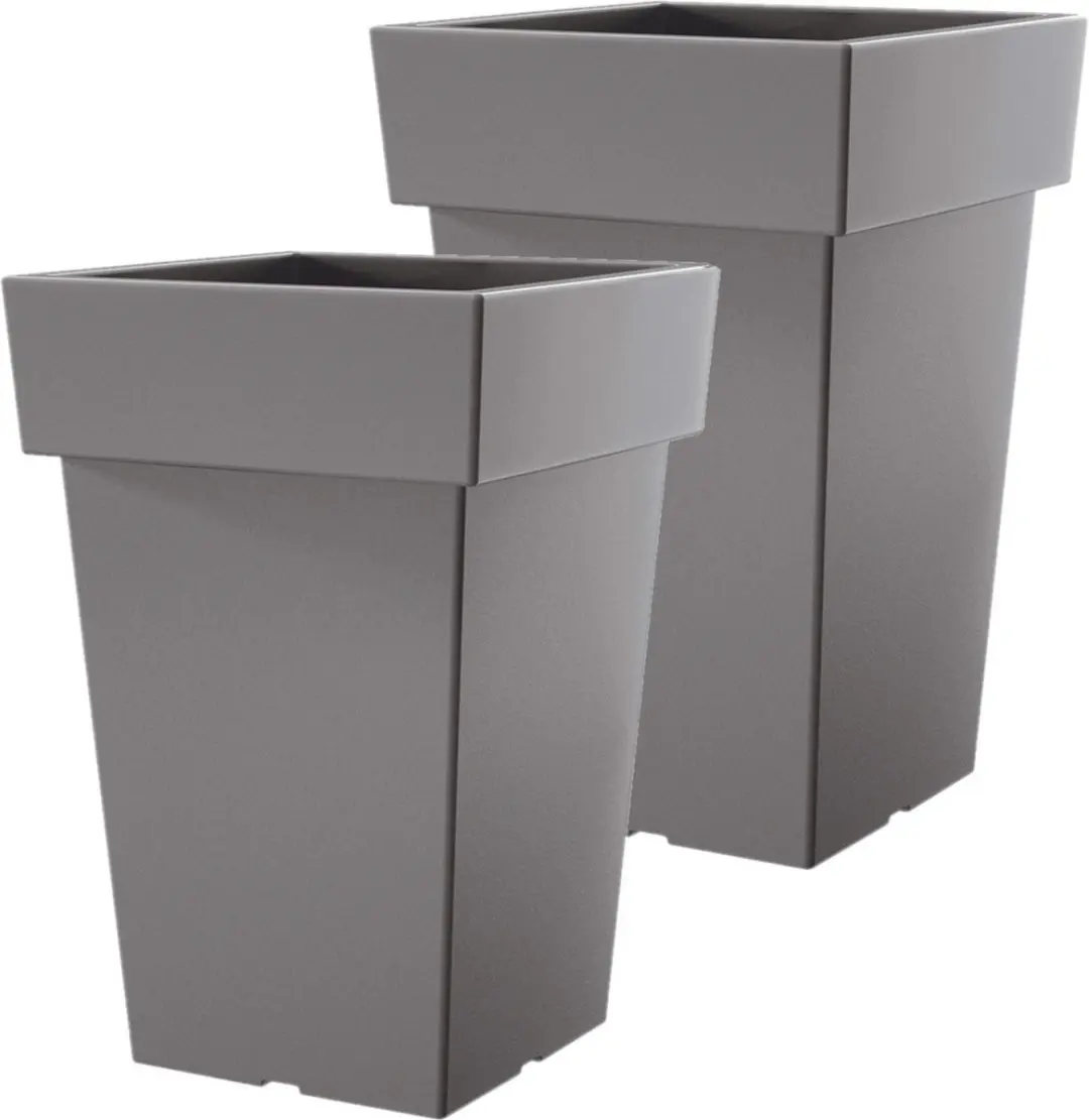 Prosperplast Kunststof plantenpot/bloempot Square - 2x stuks - 19 x 29 cm - lichtgrijs - kunststof - 7 liter binnen/buiten
