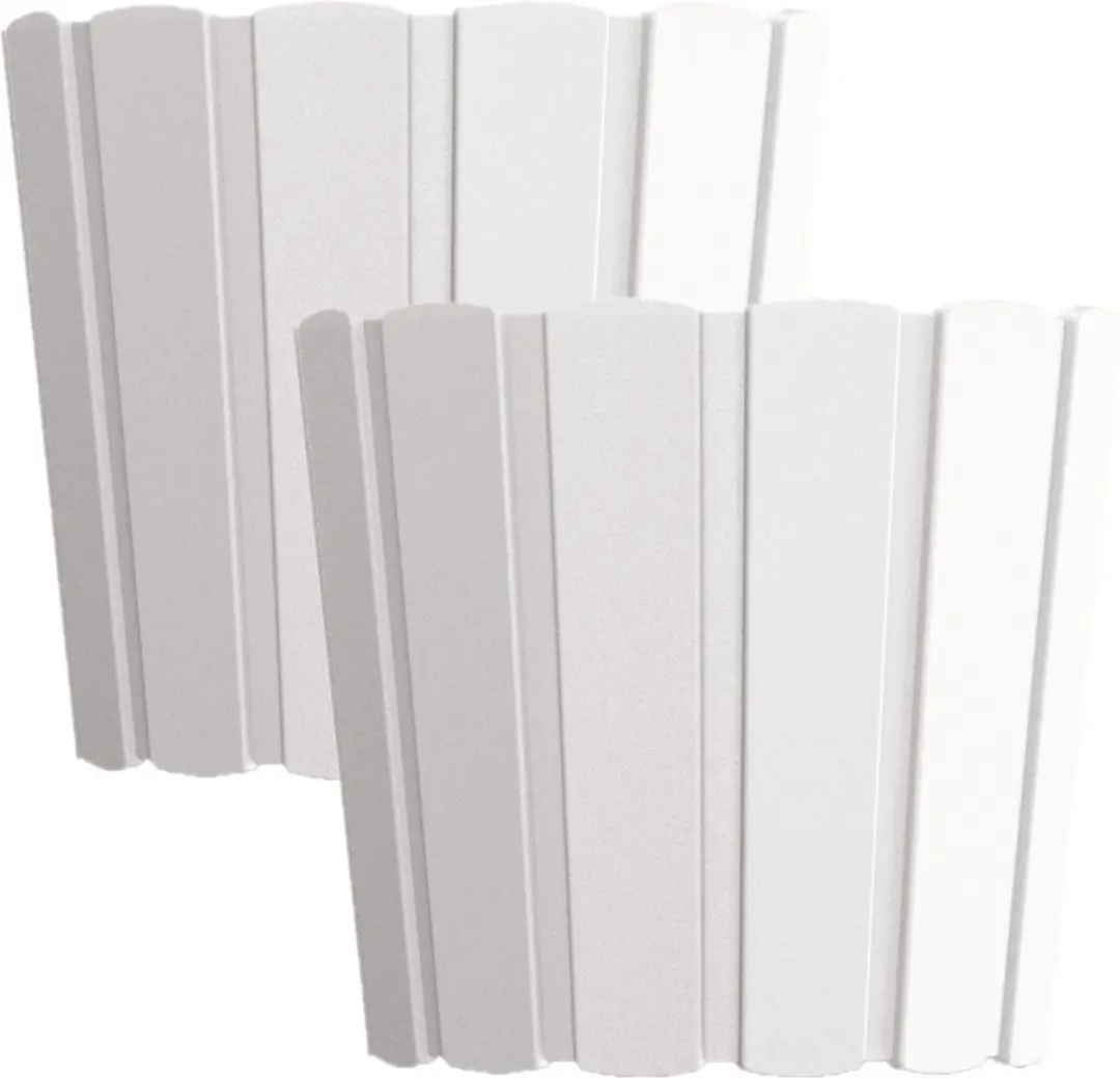 Set van 2x stuks prosperplast wood-look plantenpot - dia 24 cm/hoogte 22 cm - parel wit - kunststof - binnen/buiten bloempot
